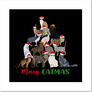 Funny Merry Catmas Christmas Cat Tree Posters and Art